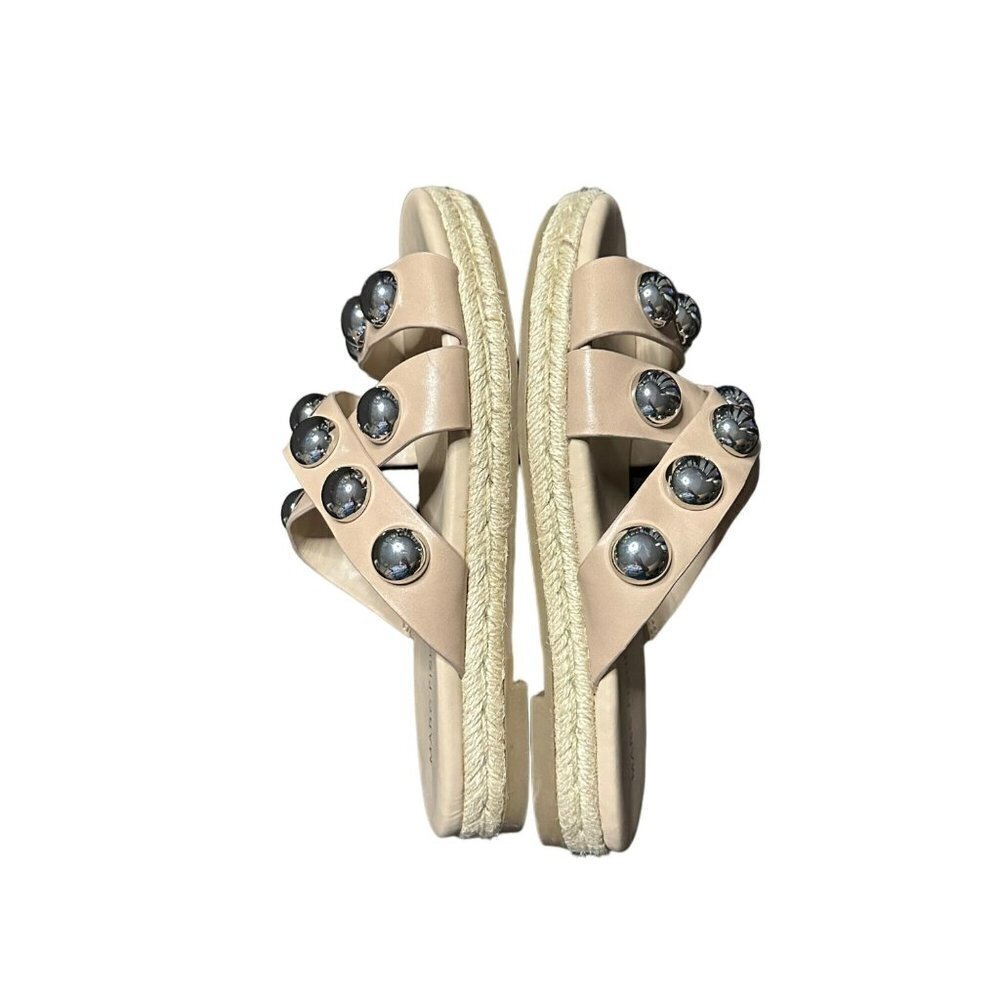 Marc Fisher Prisca Ball-Studded Espadrille Sandal Nude Size 5.5
